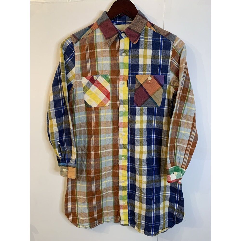 BEAMS BOY Flannel Shirt Patchwork Plaid Multicolor Pockets Japan Women's 4 XS/S